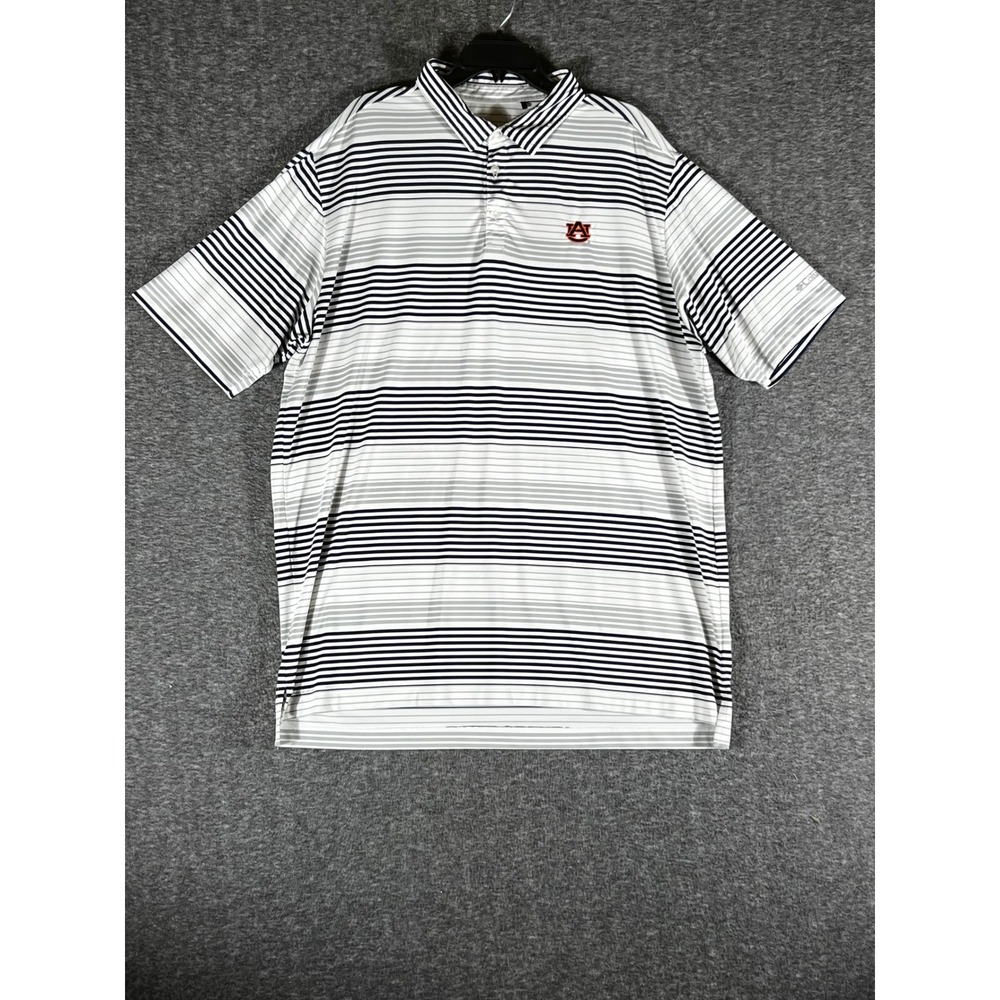 Columbia Golf Auburn Tigers Mens 2XL Striped Performance Polo Shirt‎ White Navy